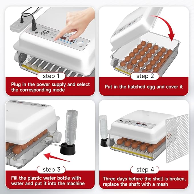 36 Egg Incubator with Auto Turner Humidity Monitor,Incubators for Chicken Duck Goose Pigeon – Digital Temperature Control, Built-in Egg Candler – Ideal for Home Farm Industrial Use (White)