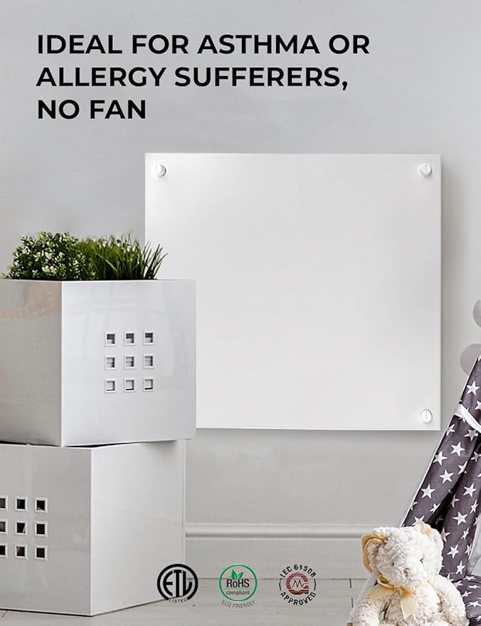 EconoHome Wall Heater Panel with Thermostat - Electric Wall Mounted Heater for Indoor Use - 400Watt Convection Heater - Perfect for Rooms Up to 120 Sq Ft - 120V - Updated Model
