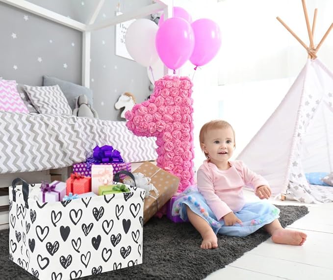 Rectangular Kids Basket,Heart Basket,Cute Storage Bin Toy Organizer Box Love Room Decor for Home(Line heart )