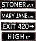Funny Tin Signs Weed Accessories Man Cave Decor Signs For Bedroom Cool Room Decor For Guys Stoner Ave Street Tin Sign 420 Accessories Funny Stoner For Men Cool Stuff For Your Bedroom Garage 4x16 In