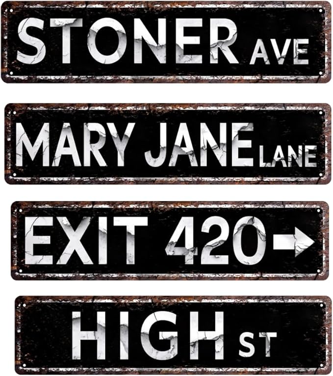 Funny Tin Signs Weed Accessories Man Cave Decor Signs For Bedroom Cool Room Decor For Guys Stoner Ave Street Tin Sign 420 Accessories Funny Stoner For Men Cool Stuff For Your Bedroom Garage 4x16 In