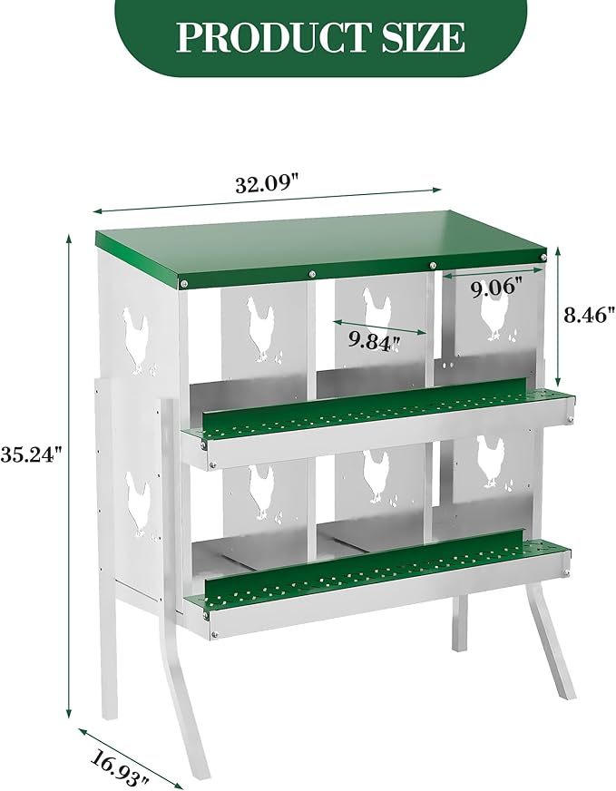 Chicken Nesting Box,6 Compartments Galvanized Steel Metal Chicken Laying Box with Roll Out Egg Collection,Wall Mount Chicken Nesting Boxes,Easy Egg Collection, Hen Roosting Boxes