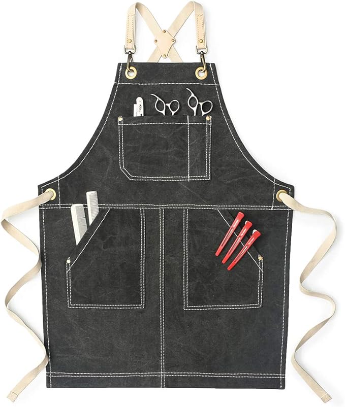 Jeanerlor - 16oz Water-Resistant Work Aprons for Women and Men Canvas Tool Apron with Pockets Adjustable S to XXXL