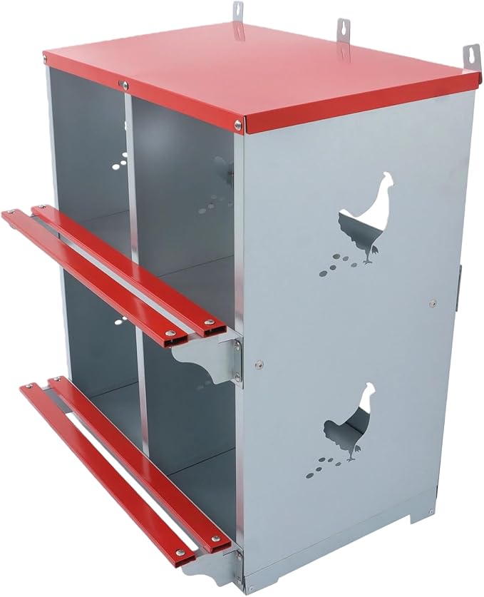 Chicken Nesting Boxes 4 Compartment Metal Poultry Nest Box for Hens Wall Mount