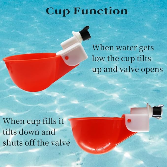 8 Packs Chicken Waterer Cups, Chicken Water Feeder with Drill, Large Poultry Waterers Automatic Waterer for Chickens Coop, Duck, Chicks, Goose, Turkey, Bunny, Bird (Red, 8 Pack)