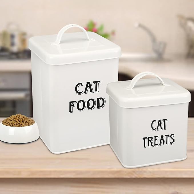Morezi Cat Food Storage Container Farmhouse Pet Food Treats holder with Lid and Scoop, Perfect Sturdy Canister Tins for Kitchen Countertop, Shelf, Great Gift for Pet Owners - Cat Food