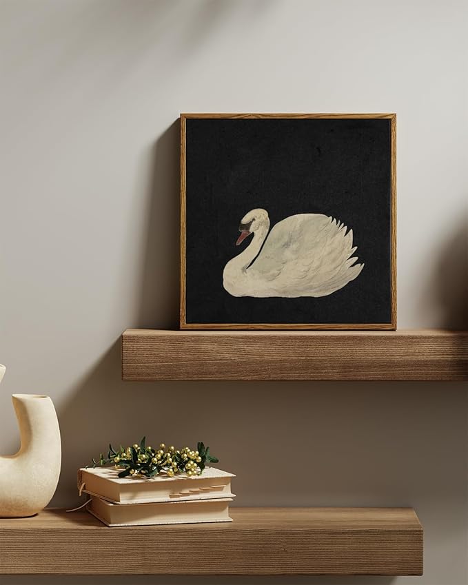 InSimSea Framed Canvas Wall Art Swan Art Framed Wall Decorations, Grace Swan Painting Pictures Rustic Bathroom Wall Decor, Farmhouse Wall Decor for Living Room, Bedroom, Office Decor 12X12in