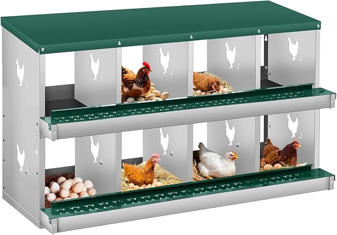 Chicken Nesting Box for Laying Eggs, 6 Compartment Metal Nesting Box,Wall Mount Chicken Nesting Boxes,Easy Egg Collection,Laying Boxes for Chickens Coop to Protect Eggs (Green, 8 Compartment)