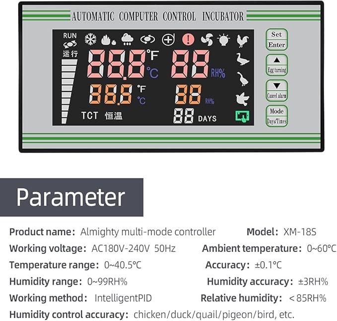 Fully Automatic XM-18S Incubator Controller Thermostat Temperature Humidity Controller for Egg Incubator