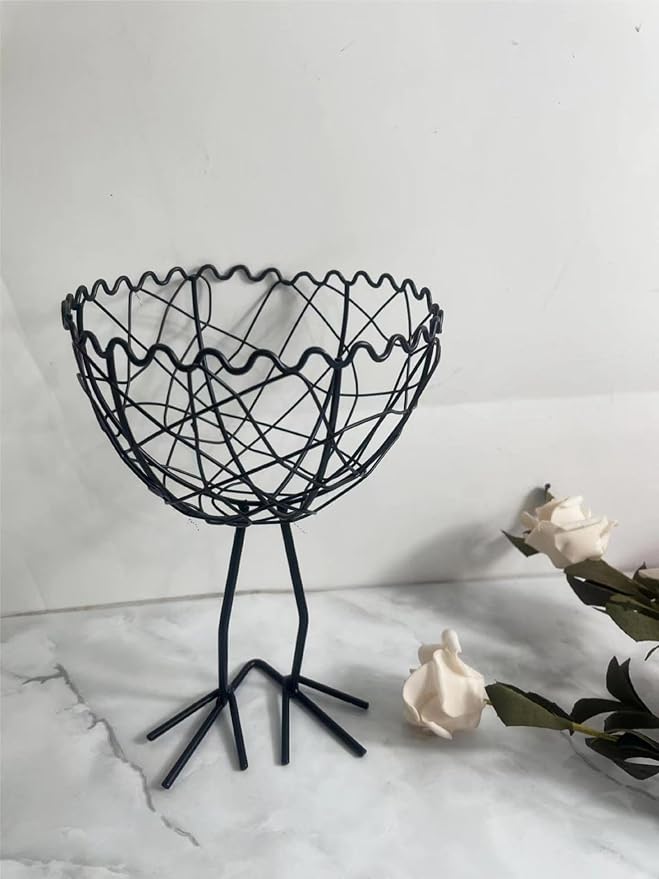 Chicken Wire Egg Basket Egg Holder Farmhouse Rustic Vintage Rooster Decor Chicken Shaped Egg Basket Fruit Storage Wire Basket For Collecting And Countertop Storing Egg (Black A)
