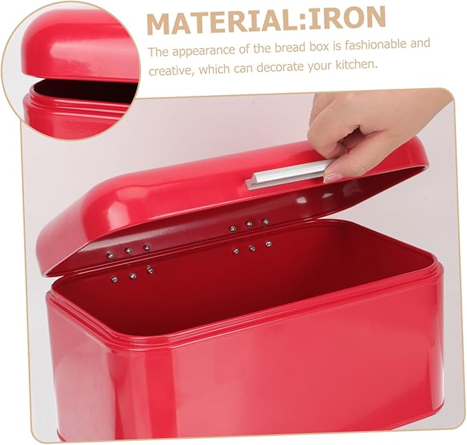 Lurrose Retro Iron Bread Box with Cover Portable Metal Storage Container for Bread Snacks Fruits Kitchen Utensils Stable Base Grain Storage Bin for Countertop Red Vintage Kitchen Decor