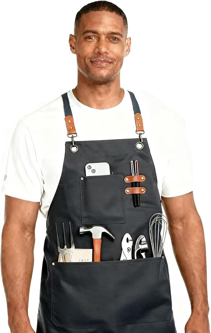 Unisex Canvas Apron - Water-Resistant, Breathable with Large Pockets for Gardening, Grilling, Lawn Care, Kitchen & Cleaning