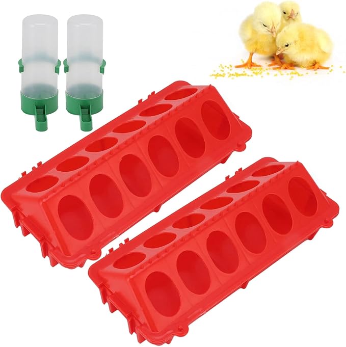 Plastic Chick Feeder and Waterer Kit, 12 Holes, 140ML Capacity, Small Poultry Bird Feeding Set, 2 Pack