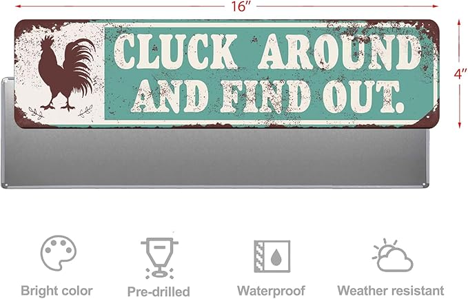 Chicken Decor Chicken Cluck Around and Find Out Metal Signs for Farm House Wall Art-Vintage Tin Signs for Chicken Coop Home Farmhouse Kitchen Garden Decor,16x4inch
