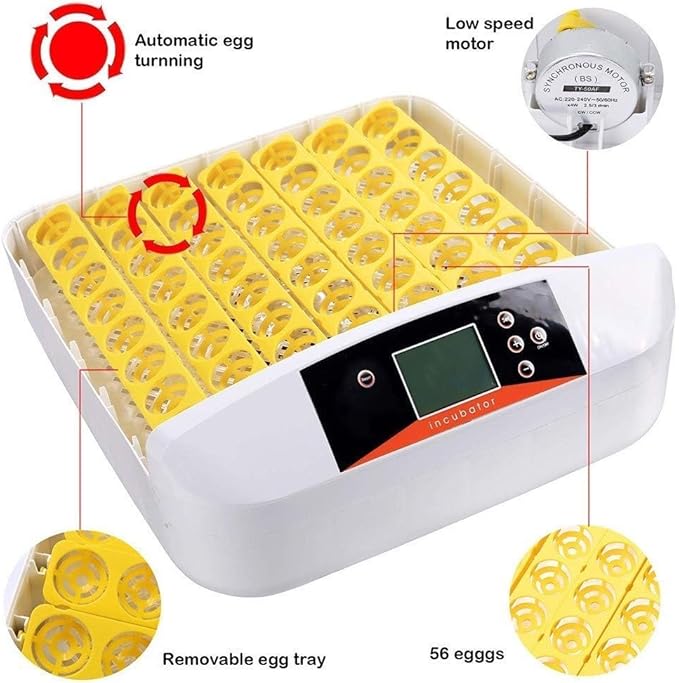 56 Egg Incubators Automatic Turning Poultry Hatcher Digital Temperature Control with Built-in Egg Candle for Chickens Ducks Birds