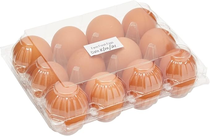 Stockroom Plus Clear Plastic Egg Cartons - Clear Containers with Date Labels - Bulk Egg Storage Set - Reusable Storage Containers - 12-Count, Pack of 48
