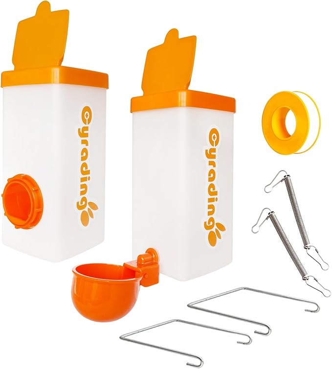 Automatic Waterer System Chick Feeder and Drinker Cups 1L Hanging Automatic Fill Poultry Watering Cup Used for Cages (Orange, 2)