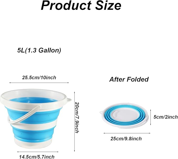 Collapsible Bucket 1.3 Gallon 5L Water Bucket for Cleaning Foldable Portable Plastic Mop Bucket with Handles Indoor Household Outdoor Car Wash Camping Fishing