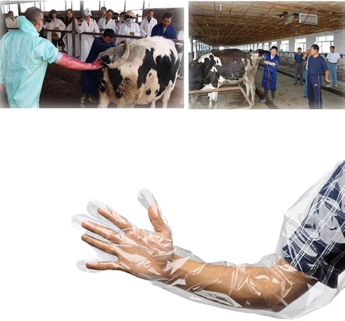 50 Pack Shoulder Length Gloves Veterinary Insemination Rectal Long Gloves Disposable Plastic Palpation Glove 35 Inch Long for Dogs Cattle Horse Gastrointestinal Examination Field Dressing