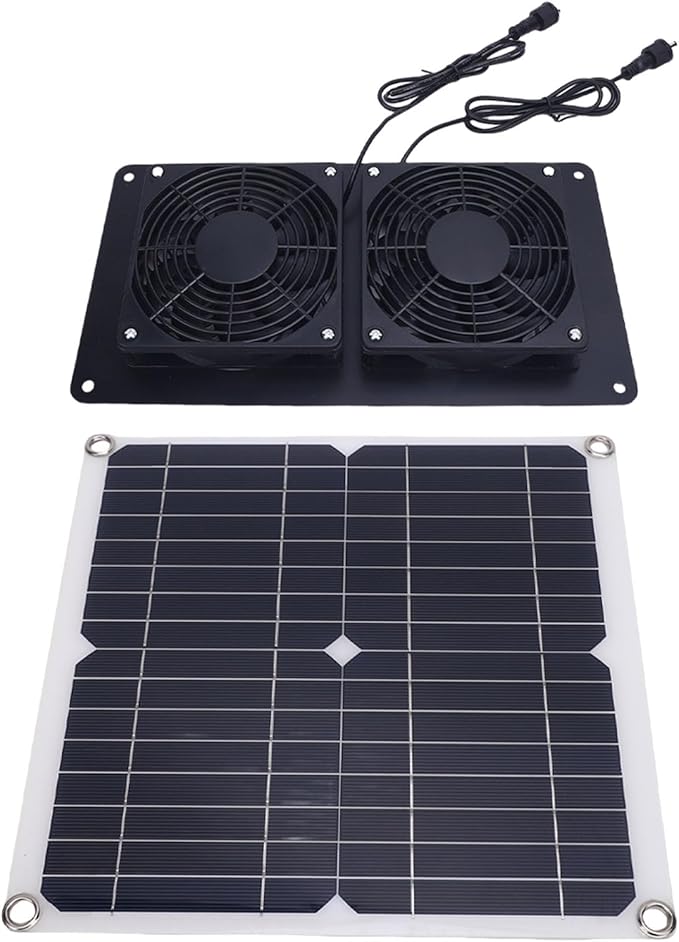 10W Solar Powered Exhaust Fan Kit with Dual Fan System for Pet House Chicken Coop Greenhouse, Suitable for Small Chicken Coops,Sheds,Window Exhausts