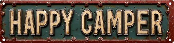 Vintage Tin Happy Camper Sign Retro Metal Sign Suitable For Camp Field - Multi-Purpose For Outdoor Use Plaque 4x16 Inch