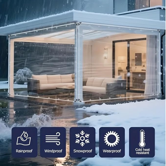 6x10ft Clear Tarp, Heavy Duty Waterproof, Plastic Tarps with Grommets, Transparent Tarpaulin Vinyl for Patio Enclosure, Roofs, Greenhouse Plant, Chicken Coop Covers.