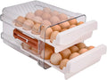 Sooyee 40 Capacity Egg Container for Refrigerator, Household Egg Holder for Fridge, Transparent 2 Drawers Chicken Egg Storage Container,White