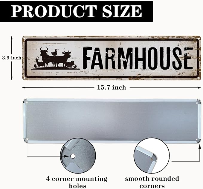 Farmhouse Metal Signs, Rusty Metal Tin Signs 15.8x4 inches, Decorative Wall Plaque, Animal Farm Decor, Ranch Decor, Aluminum Sign for Garden Yard Outdoor, Farm Owner Gift