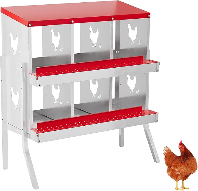 Chicken Nesting Boxes with Roll Away Egg Tray,6/8/10 Compartments, Steel Rustproof & Ventilated Laying Boxes for Hens, Chickens, Ducks, Easy-Clean Poultry Coop Accessories Stand/NO Stand