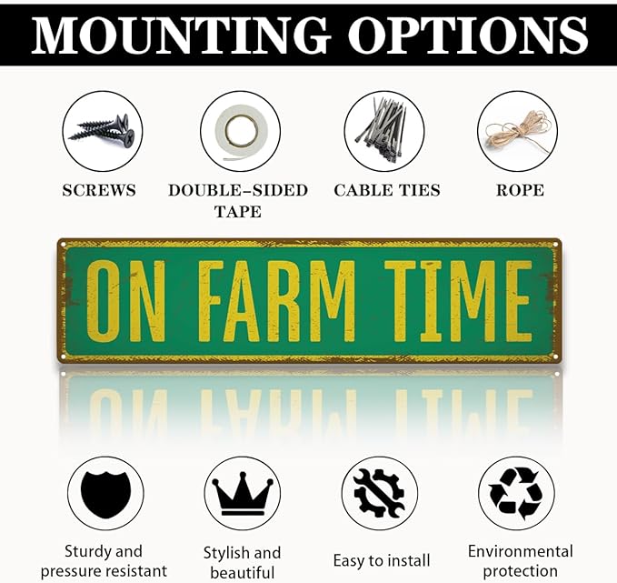 Cute Farm Decor, On Farm Time Sign, 15.8x4 inches, Decorative Metal Tin Signs for Outdoor, Wall Decors Art, Chicken Coop Decoration, Home Garden Yard Decor, Aluminum Wall Plaque, Farmer Gift