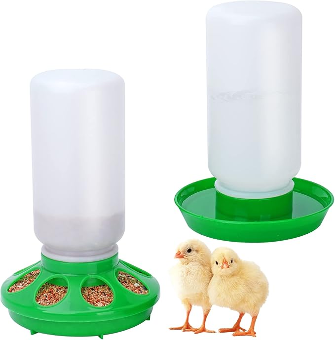 Chicken Feeder and Waterer Set no Waste Chick Feeder and Waterer Kit 1L Chicken Water Feeder Poultry Waterer Baby Chick Starter Kit (Green)