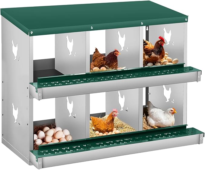 Chicken Nesting Box for Laying Eggs, 6 Compartment Metal Nesting Box,Wall Mount Chicken Nesting Boxes,Easy Egg Collection,Laying Boxes for Chickens Coop to Protect Eggs (Green, 6 Compartment)