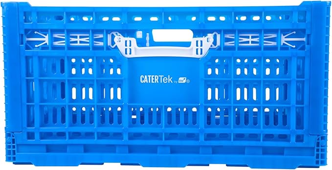 Restaurantware Plastic Milk Crates for Storage - Cater Tek Stackable Storage Buns for Organizing - Collapsible Storage Basket for Groceries, Home Supplies, Blue