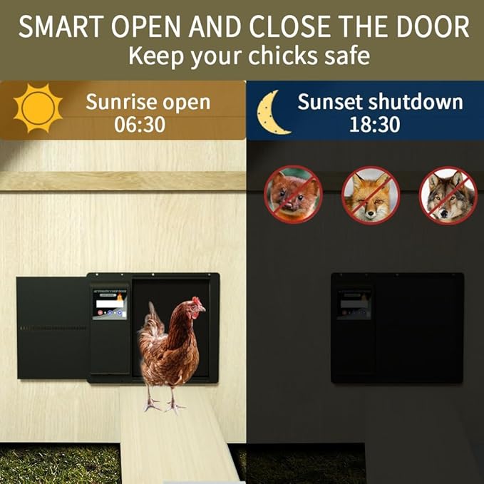 Automatic Solar Powered Chicken Coop Door, Light Sensor and Remote Control, Weatherproof Anti-Pinch Poultry Door(Black)