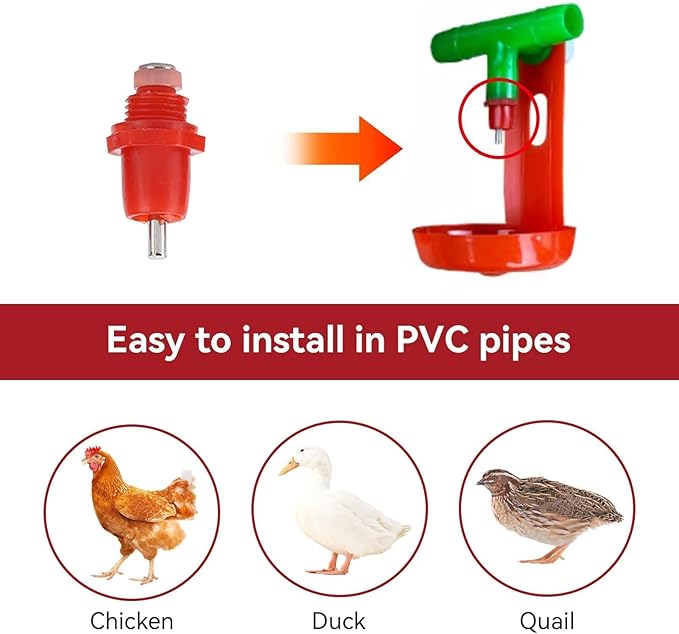 Chicken Waterer Nipples, 100Pcs Automatic Chicken Waterer Poultry Waterer Poultry Drinking Nipples Chicken Water Feeder Water Saving Outdoor Poultry Watering System