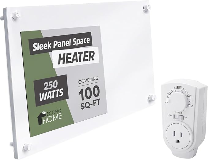 EconoHome Convection Wall Heater with Thermostat - 250W Electric Wall Mounted Space Heater Panel - Updated Model, 120V - Heats Rooms up to 120 Sq Ft