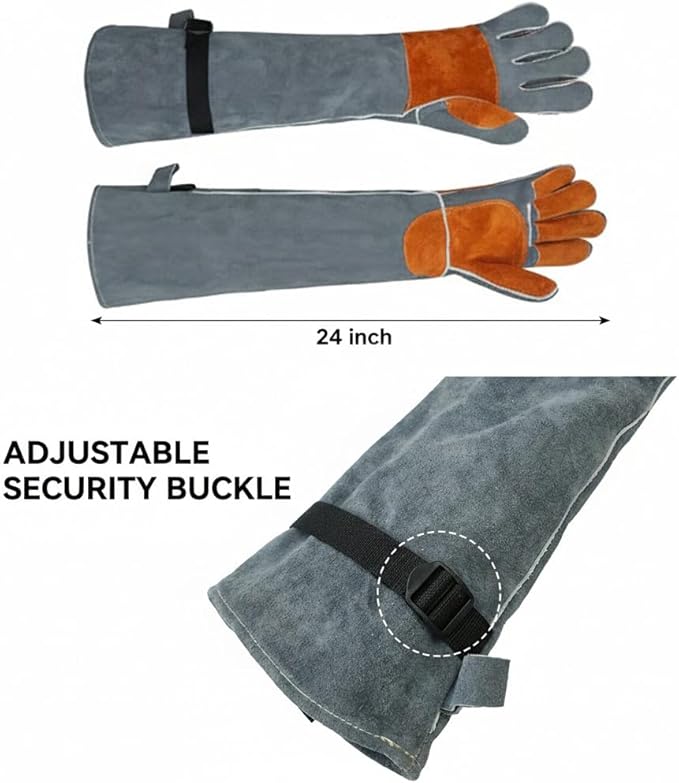 Leather Welding Sleeves,Work Gloves with Palm Reinforcements,Bite Proof for Animal Handling