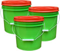 House Naturals 2 Gallon Food Grade - BPA Free Made in USA Buckets Lime Color pails with Screw On Gasket Lids (3, Lime - Red lids)