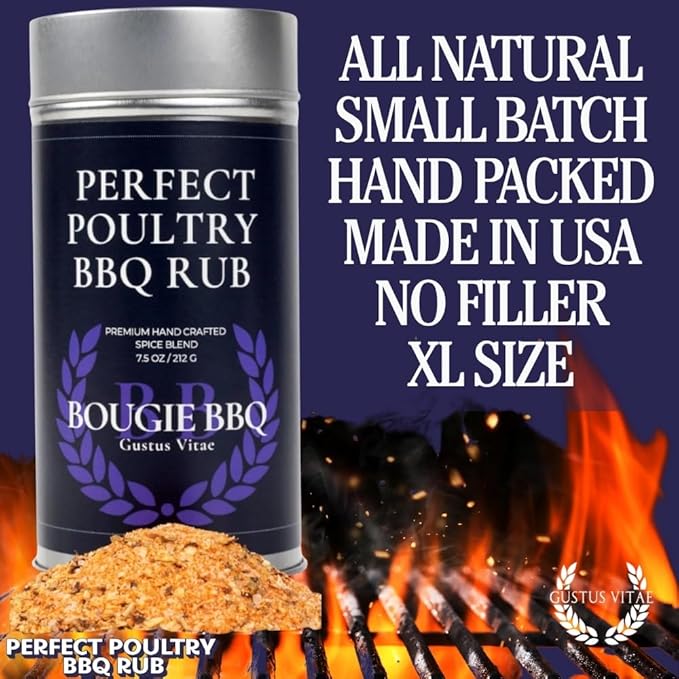 Perfect Poultry BBQ Rub | Gourmet Seasoning | Artisanal Spice Blend | 7.5 oz (212g) | All Natural | Non GMO | Small Batch | No MSG or Artificial Ingredients | Bougie BBQ | Gustus Vitae | #806