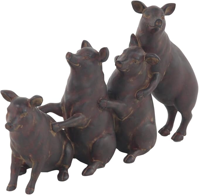 Deco 79 Polystone Pig Decorative Sculpture Home Decor Statue, Accent Figurine 13" x 4" x 7", Dark Brown