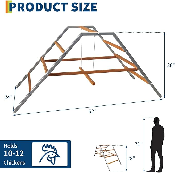 Chicken Roosting Bars, Wooden Chicken Perches with Swing & Ladder, Wood Roost Stand for 10-12 Chickens, Backyard Farm Toy Coop Accessories for Pet's Healthy & Happy, Easy to Assemble & Clean