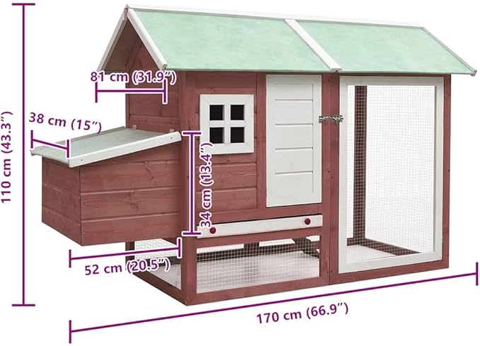 Wooden Rabbit Cage 67 x 67 x 43.3 in Outdoor Hutch Mocha & Green Solid Pine Fir Weatherproof Hutch for Garden Yard Patios