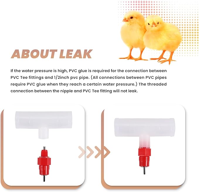Chicken Nipples Tee Fittings - Fully Automatic Poultry Waterers Kit Chicken Water Drinker 10 Pack