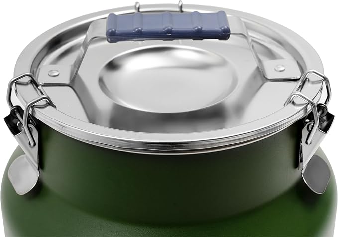12L/3.17Gal Stainless Steel Airtight Canister Round Green Food Storage Canisters with Airtight Lid&Locking Clamp Rice Cereal Grain Canisters Container Bucket for Rice Milk Jug Coffee Bean Storage