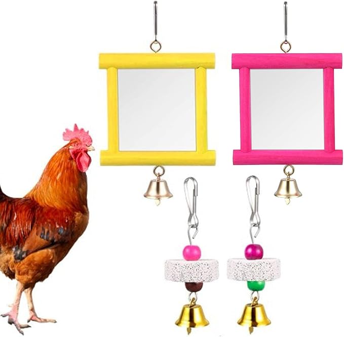 Chicken Mirror Swing - Chicken Toy Mirror |Chicken Mirror Beak Grinding Enrichment, Chicken Coop Mirror Swing, Coop Enrichment Mirror Pecking Toy, Safe Roosters Poultry Entertainment Accessories for Y