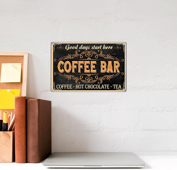 Good Days Start Here Coffee Bar Sign Vintage Metal Wall Decor Plaque For Kitchen Cafe Home Station Hot Chocolate Tea 12 x 8 Inch Aluminum Indoor Art Outdoor