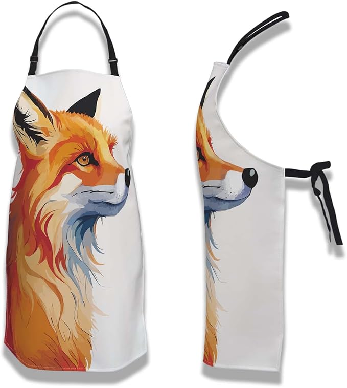 Chef Apron for Women Watercolor Fox Art Fun Aprons for Men for Kitchen Cooking Restaurant BBQ Painting Crafting 27” (W) x 31” (H), Waterproof Aprons