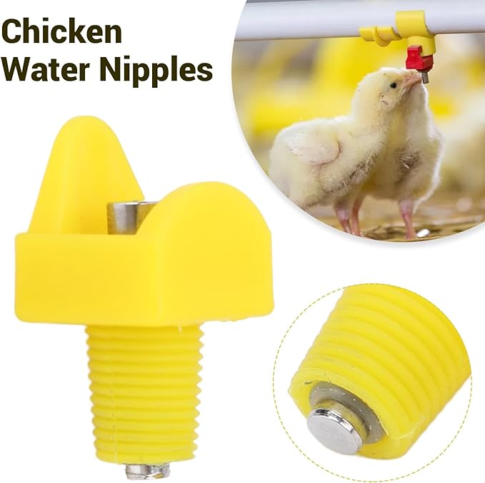 Chicken Waterer 10pcs Automatic Chicken Water Nipples, Sturdy Plastic Chicken Waterer Poultry Nipples Drinker Waterer Yellow, Duck Screw Water Drink Feeder