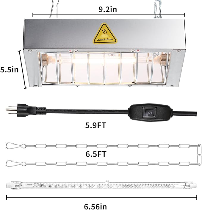 400W Chicken Coop Heater Bulb, Replacement Bulb Accessories for Chicken Heat Lamp, Brooder Heater Tubes for Chicks, Poultry, Pets, 1 Pack