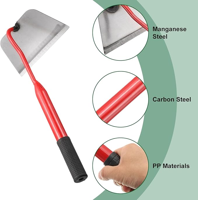 HARFINGTON 2pcs Garden Hoe 16.14" x 7" Steel Hoe Garden Tool Anti-Rust with Non-Slip Handle Edger Weeder Shovel for Backyard Loosening Farm Planting Weeding, Red